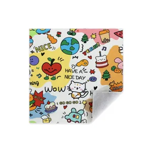 Cute cartoon doodle magic wrap cloth for camera lens protection and portable item storage organization.