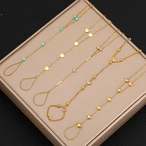 Bracciale a Catena per Mano in Acciaio Inossidabile Minimalista per Donne Elegante Acciaio al Titanio Cuore Stella Strass Braccialetti per Dita Gioielli