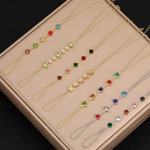 Pulsera de cadena de mano de circón colorido de moda con dedo anillo diseño elegante