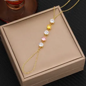 Elegante cadena de mano con circonitas de colores chapada en oro pulsera de dedo