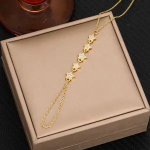 Pulsera de cadena de estrella chapada en oro con anillo de dedo para mujer joya de moda.