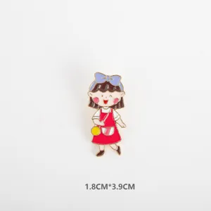 Cartoon cute girl enamel pin badge, alloy material, clothing and bag accessory detail view.