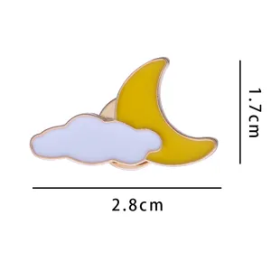 Cute cloud and moon alloy enamel brooch badge, detailed accessory for clothes and bags.