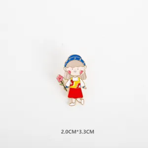 Detail shot of the cute cartoon girl enamel lapel pin, showing delicate alloy craftsmanship.
