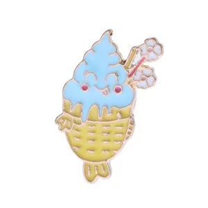 Cute cartoon ice cream fish enamel pin, creative brooch badge for sweet outfits and bags.