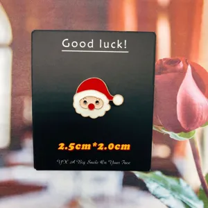 Christmas Santa Claus enamel lapel pin cute cartoon brooch badge on display card detail shot