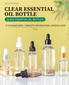 Thickened transparent glass dropper bottles for essential oils and cosmetic serum storage