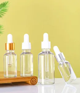 Various sizes of clear glass dropper bottles for cosmetic serum and essential oils
