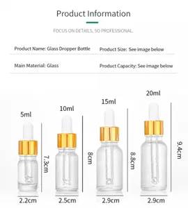 Clear glass dropper bottles in 5ml 10ml 15ml 20ml sizes