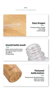 Detailed view of the transparent glass dropper bottle neck and thickened bottom.