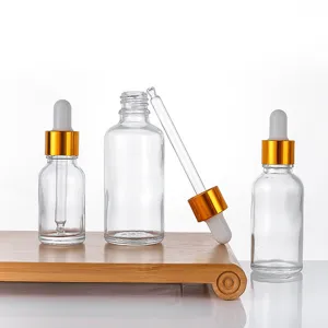 Set of premium clear 30ml glass dropper bottles for essential oils and cosmetic serums