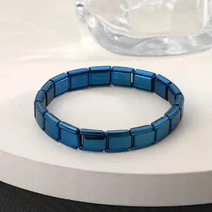Roestvrijstalen modulaire armband blauwe vierkante schakels DIY elastische ketting unisex sieraden
