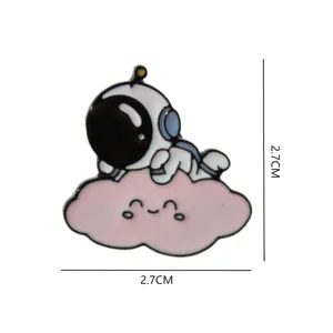 Cute astronaut on pink cloud enamel pin, creative cartoon alloy brooch badge for backpack.