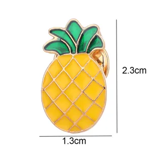 Cute pineapple enamel pin brooch, golden outline with yellow and green colors for bags.
