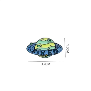 Cartoon planet alloy brooch badge, enamel detail with text design, compact size for daily wear.