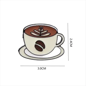Cute coffee cup enamel pin, metal brooch with latte art and coffee bean design for bags.