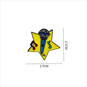 Metal enamel star microphone brooch clothing bag accessory fashion cute music pin badge