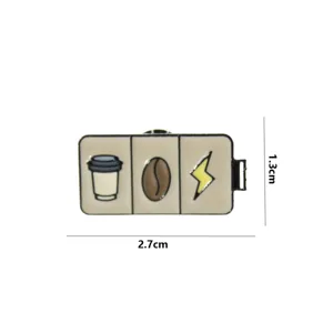 Retro cartoon coffee enamel pin badge, cute coffee cup and bean metal brooch accessory.