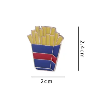 Cute cartoon french fries enamel pin detail, stylish metal brooch for bags and clothes accessories.