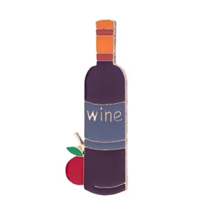 Spilla in smalto a forma di bottiglia di vino rosso con ciondolo a mela accessorio