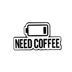 Creative black and white low battery icon need coffee enamel lapel pin brooch jewelry