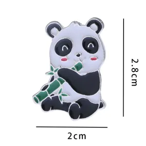 Cute cartoon panda enamel pin badge, metal alloy drip oil craft, detailed close-up shot.