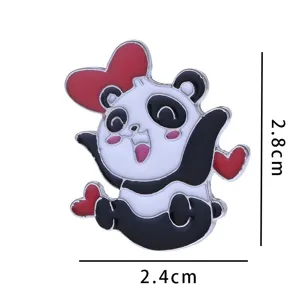 Cute cartoon panda enamel pin detail showing dimensions 2.8x2.4cm for clothing bags.
