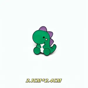 Cute green dinosaur enamel pin alloy badge, stylish cartoon backpack accessory 3.1x2.4cm.