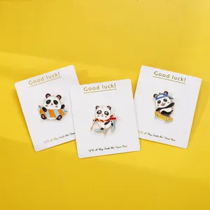 Cute Cartoon Panda Enamel Brooch Alloy Animal Badge Creative Sports Fashion Clothes Bag Accessories Jewelry Gift