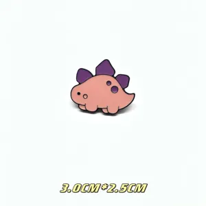 Cute pink dinosaur enamel pin brooch badge for backpacks and clothes, detailed close-up shot.