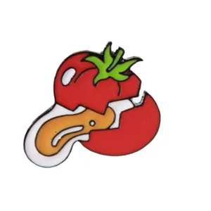 Cute cartoon tomato enamel pin creative metal brooch funny vegetable badge clothing accessory gift