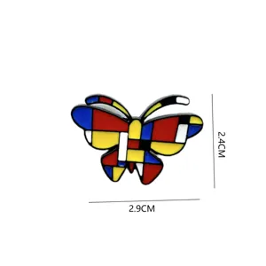 Spilla a farfalla geometrica stile Mondrian in lega di zinco smaltata accessorio moda
