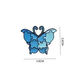 Spilla smaltata farfalla puzzle blu creativa distintivo in lega di zinco moda 1x