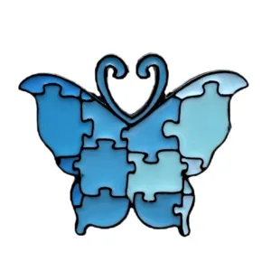 Spilla smaltata puzzle farfalla blu in lega di zinco accessori di moda per abbigliamento