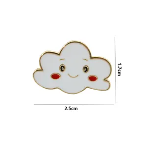 Close-up detail of the cute smiling cloud enamel pin showing its delicate gold-plated edge.