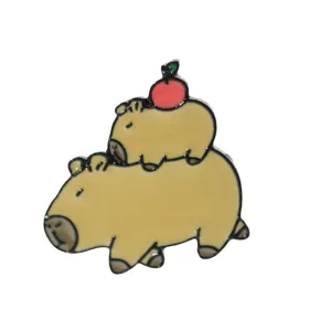 Cute capybara enamel pin metal cute animal brooch apple backpack decorative badge accessory