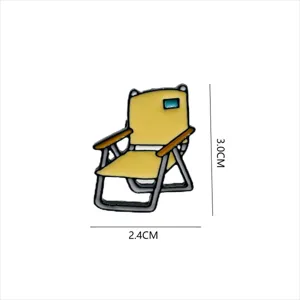 Cute yellow camping chair enamel pin, creative beach chair metal badge apparel accessory.