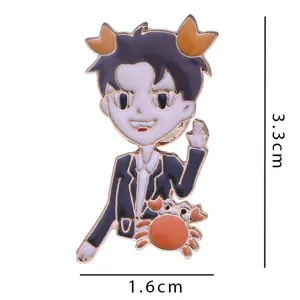 Vue détaillée du pin's émaillé de personnage animé mignon, broche en alliage, 3.3x1.6cm.