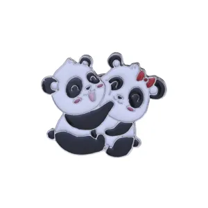 Cute cartoon panda hugging enamel pin brooch for women and girls, trendy cute lapel pin badge gift
