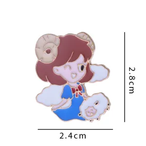 Broche en alliage émaillé mignon de dessin animé du zodiaque Bélier pour femmes.