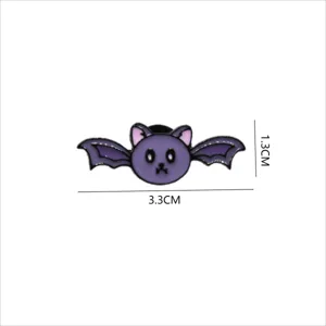 Purple bat enamel pin detail view showcasing product shape and precise dimensions clearly.