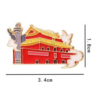 Creative Chinese architectural style enamel pin brooch for clothing and bag decoration.