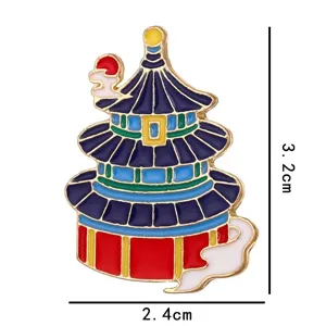 Chinese architecture enamel pin brooch metal badge backpack clothing accessory decor size details