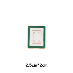 Mahjong tile enamel brooch pin, green and white Chinese style metal badge accessory 2.5cm