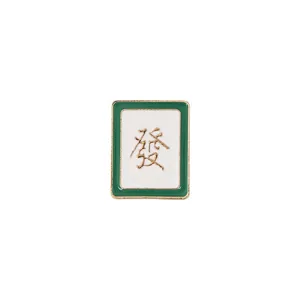 Creative Chinese Mahjong tile enamel brooch pin, stylish metallic accessory for daily wear.