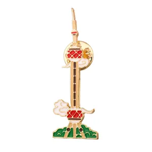Creative Chinese landmark enamel brooch metal tower pin fashion clothing bag accessory gift