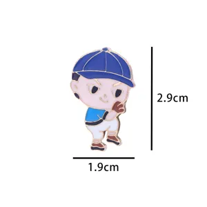 Cute cartoon baseball boy enamel brooch pin, electroplated alloy fashion apparel bag accessory 2.9x1.9cm