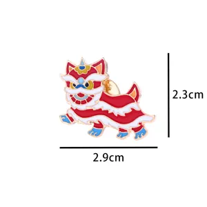 Chinese style lion dance enamel pin cute alloy brooch lapel badge fashion accessory 2.3x2.9cm