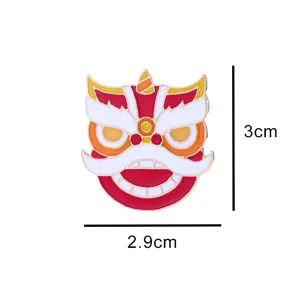 Chinese style lion dance enamel pin metal alloy brooch badge 3x2.9cm clothing collar accessory