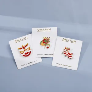 Chinese Style Cartoon Lion Dance Enamel Alloy Brooch Cute Animal Lapel Pin Badge Clothing Accessories Jewelry Gift